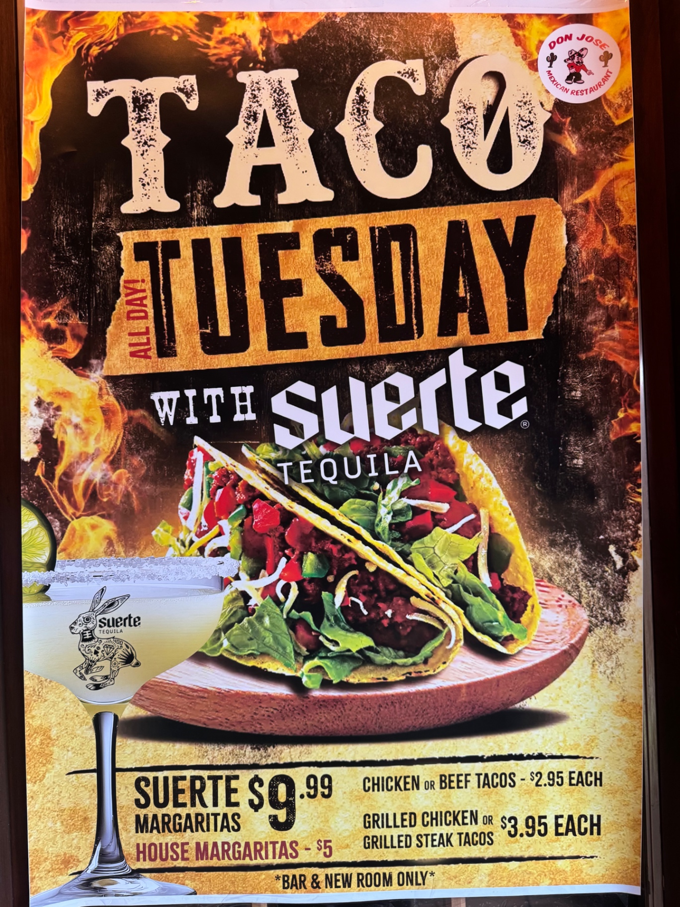 Taco All Day Tuesday with Suerte Tequila at Don Jose Netcong — margaritas and tacos specials