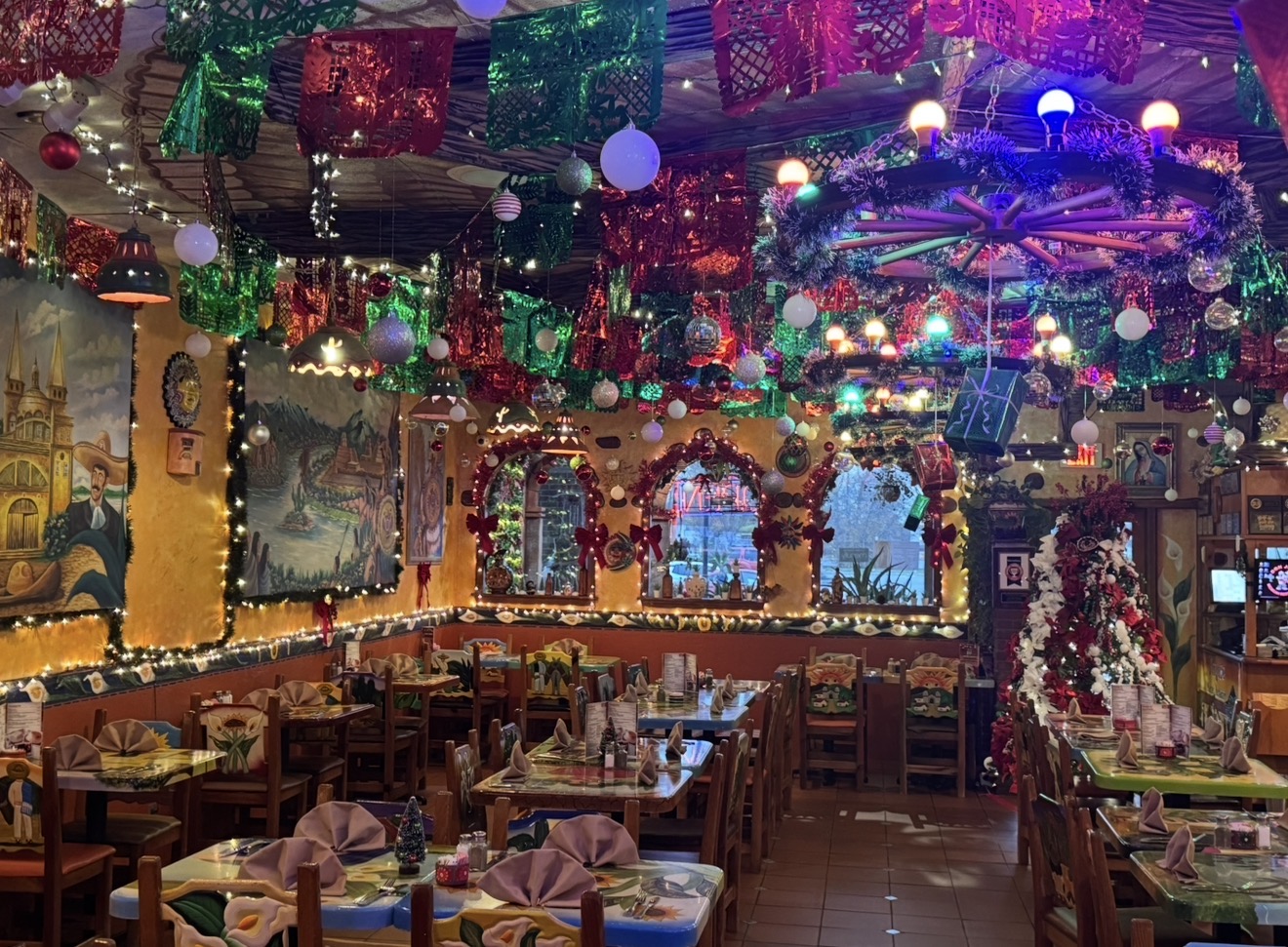 Festive holiday decorations inside Don Jose East Hanover 1